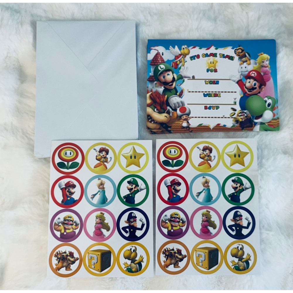 NEW Super Mario Birthday Party Invitations with Envelopes & Stickers 20 Count‎